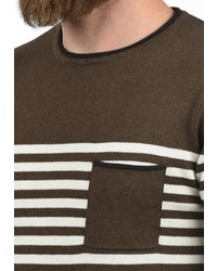 dunkelbrauner horizontal gestreifter Pullover mit einem Rundhalsausschnitt von Redefined Rebel
