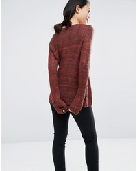 dunkelbrauner horizontal gestreifter Pullover von Vero Moda