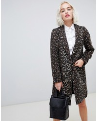 dunkelbrauner Mantel mit Leopardenmuster von New Look