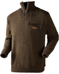 dunkelbrauner Pullover mit einem Reißverschluss am Kragen von Härkila