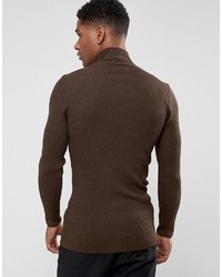 dunkelbrauner Pullover mit einem Reißverschluss am Kragen von Asos