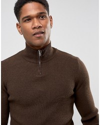 dunkelbrauner Pullover mit einem Reißverschluss am Kragen von Asos