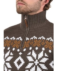 dunkelbrauner Pullover mit einem Reißverschluss am Kragen von Solid