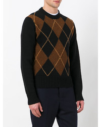 dunkelbrauner Pullover mit einem Rundhalsausschnitt mit Argyle-Muster von AMI Alexandre Mattiussi