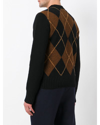 dunkelbrauner Pullover mit einem Rundhalsausschnitt mit Argyle-Muster von AMI Alexandre Mattiussi