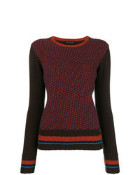 dunkelbrauner Pullover mit einem Rundhalsausschnitt mit Hahnentritt-Muster