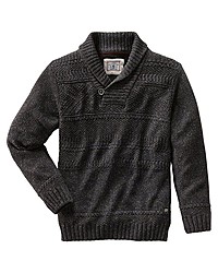 dunkelbrauner Pullover mit einem Schalkragen von Jan Vanderstorm