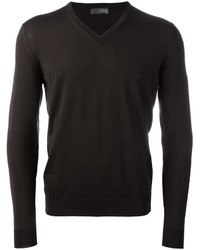 dunkelbrauner Pullover mit einem V-Ausschnitt von Drumohr