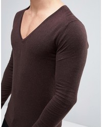 dunkelbrauner Pullover mit einem V-Ausschnitt von Asos