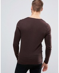 dunkelbrauner Pullover mit einem V-Ausschnitt von Asos