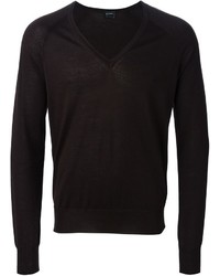 dunkelbrauner Pullover mit einem V-Ausschnitt von Jil Sander