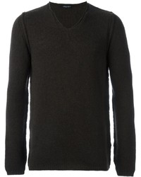 dunkelbrauner Pullover mit einem V-Ausschnitt von Roberto Collina