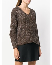 dunkelbrauner Pullover mit einem V-Ausschnitt von Nude