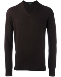 dunkelbrauner Pullover mit einem V-Ausschnitt von Zanone