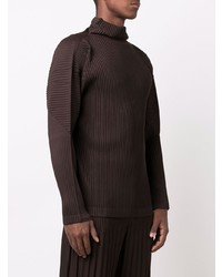 dunkelbrauner Rollkragenpullover von Homme Plissé Issey Miyake