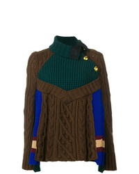 dunkelbrauner Strick Oversize Pullover von Sacai