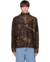dunkelbraunes bedrucktes Fleece-Sweatshirt