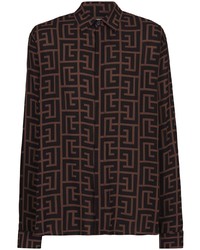 dunkelbraunes bedrucktes Langarmhemd von Balmain