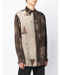 dunkelbraunes bedrucktes Langarmhemd von Ziggy Chen