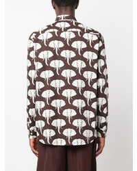 dunkelbraunes bedrucktes Langarmhemd von Waxman Brothers