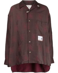 dunkelbraunes bedrucktes Langarmhemd von Maison Mihara Yasuhiro