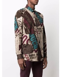dunkelbraunes bedrucktes Langarmhemd von Moschino
