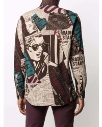 dunkelbraunes bedrucktes Langarmhemd von Moschino