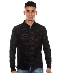 dunkelbraunes bedrucktes Langarmhemd von Oboy Streetwear