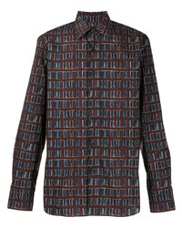 dunkelbraunes bedrucktes Langarmhemd von Prada