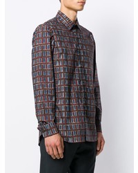 dunkelbraunes bedrucktes Langarmhemd von Prada