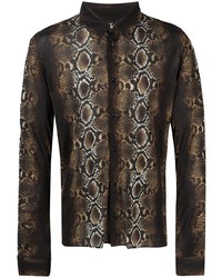 dunkelbraunes bedrucktes Langarmhemd von Versace