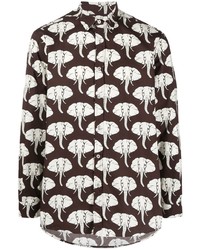 dunkelbraunes bedrucktes Langarmhemd von Waxman Brothers