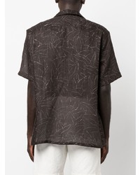 dunkelbraunes bedrucktes Leinen Kurzarmhemd von Brioni
