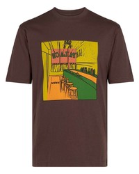 dunkelbraunes bedrucktes Spitze T-Shirt mit einem Rundhalsausschnitt von Palace