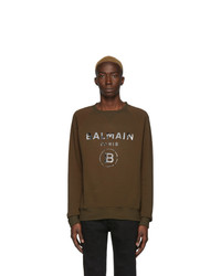 dunkelbraunes bedrucktes Sweatshirt von Balmain