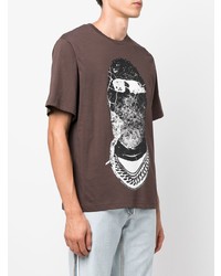 dunkelbraunes bedrucktes T-Shirt mit einem Rundhalsausschnitt von Ih Nom Uh Nit