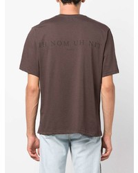 dunkelbraunes bedrucktes T-Shirt mit einem Rundhalsausschnitt von Ih Nom Uh Nit