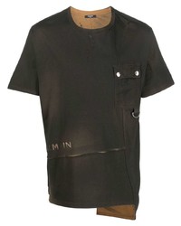dunkelbraunes bedrucktes T-Shirt mit einem Rundhalsausschnitt von Balmain