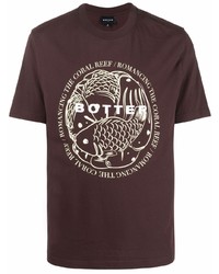 dunkelbraunes bedrucktes T-Shirt mit einem Rundhalsausschnitt von Botter