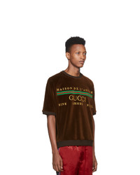 dunkelbraunes bedrucktes T-Shirt mit einem Rundhalsausschnitt von Gucci
