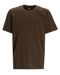 dunkelbraunes bedrucktes T-Shirt mit einem Rundhalsausschnitt von C.P. Company