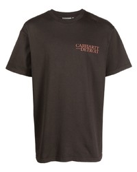 dunkelbraunes bedrucktes T-Shirt mit einem Rundhalsausschnitt von Carhartt WIP