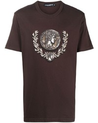 dunkelbraunes bedrucktes T-Shirt mit einem Rundhalsausschnitt von Dolce & Gabbana