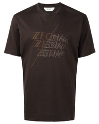 dunkelbraunes bedrucktes T-Shirt mit einem Rundhalsausschnitt von Ermenegildo Zegna