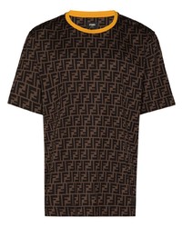 dunkelbraunes bedrucktes T-Shirt mit einem Rundhalsausschnitt von Fendi