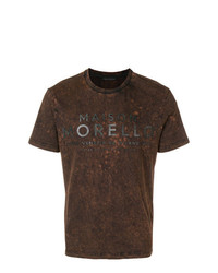 dunkelbraunes bedrucktes T-Shirt mit einem Rundhalsausschnitt von Frankie Morello