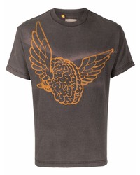 dunkelbraunes bedrucktes T-Shirt mit einem Rundhalsausschnitt von GALLERY DEPT.