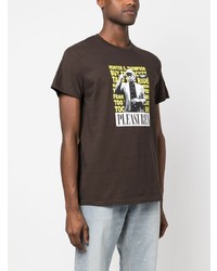 dunkelbraunes bedrucktes T-Shirt mit einem Rundhalsausschnitt von Pleasures