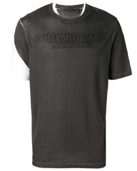 dunkelbraunes bedrucktes T-Shirt mit einem Rundhalsausschnitt von Helmut Lang