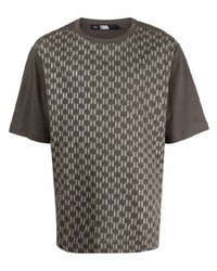 dunkelbraunes bedrucktes T-Shirt mit einem Rundhalsausschnitt von Karl Lagerfeld